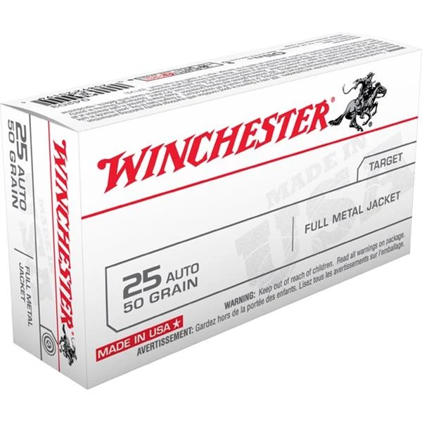 Winchester Handgun ammunitions .25 ACP 25gr Full Metal Jacket Ammunition